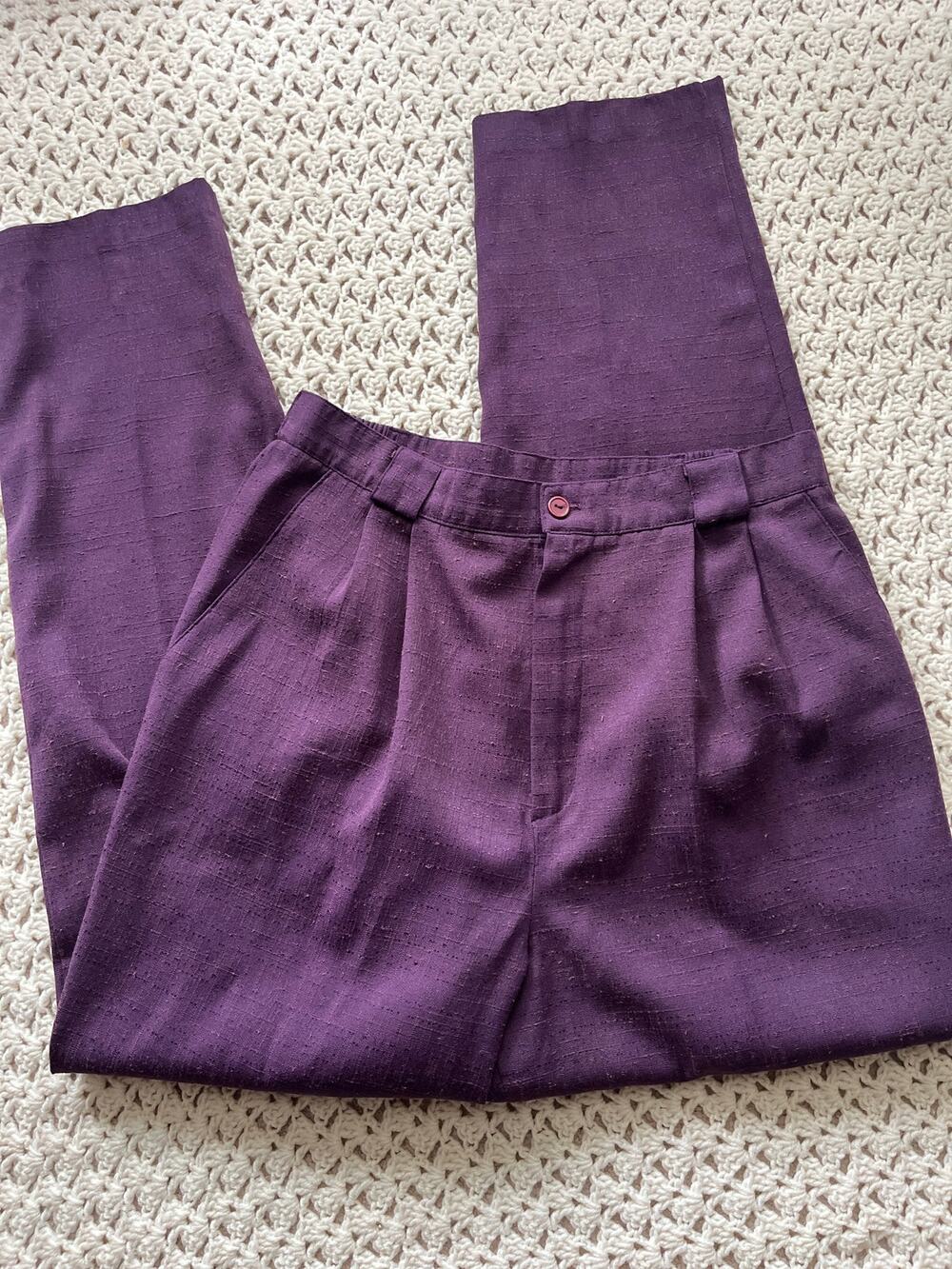 Vintage 90s Purple Wide Leg Trousers Textured Woven Size Large